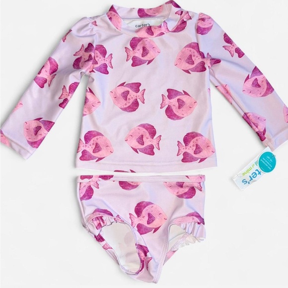 Carter's Purple Fish Print Kids Rashguard Set - Picture 1 of 5